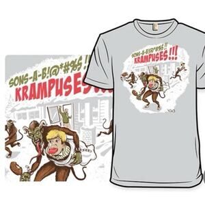 WOOT! Krampuses!!! by Theron Wallis T Shirt Grey, Men’s Size Large
